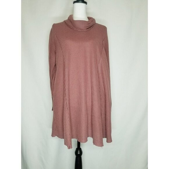 Umgee Womens Waffle Knit Turtleneck Tunic‎ Dress Dark Rose Color Small pockets - Picture 1 of 12